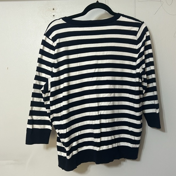 TALBOTS Striped Pima Cotton Charming Cardigan 3/4 Sleeve NWT Navy/White 1X $89 - Picture 4 of 4
